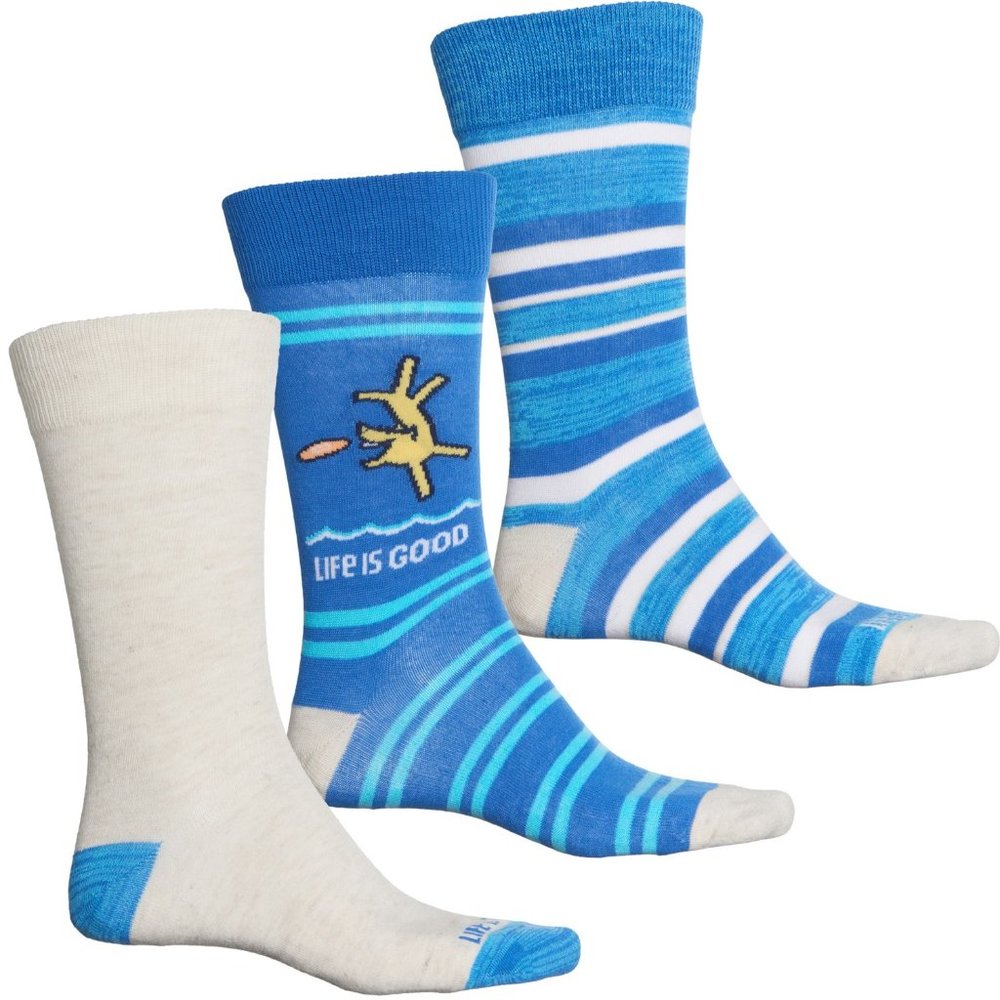 NWT 3 Prs LIFE IS GOOD Frisbee Dog Blue Socks